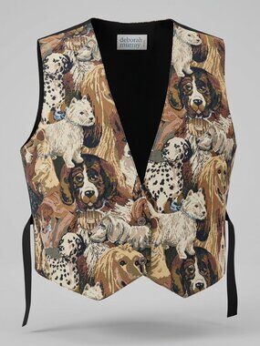 Vintage 90s Deborah Murray Dog Breed Tapestry Waistcoat Vest